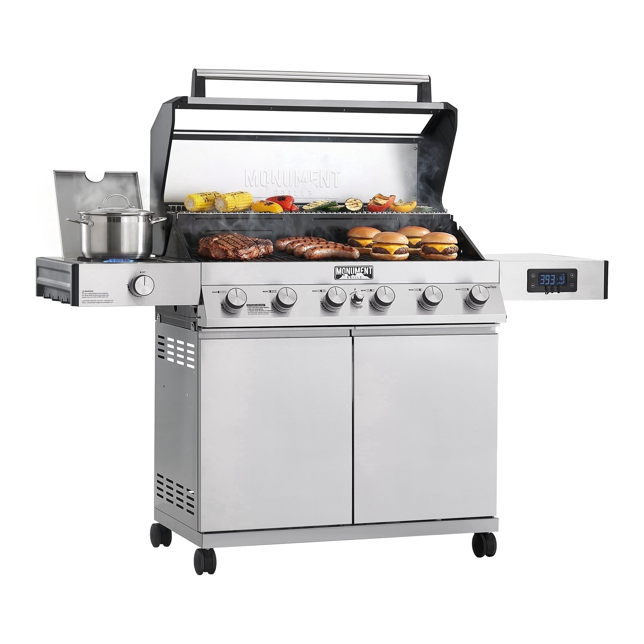 Monument Grills Denali Series 6-Burner Black Dual Fuel Cabinet Grill with Clearview Lid and LED Knobs Monument Grills