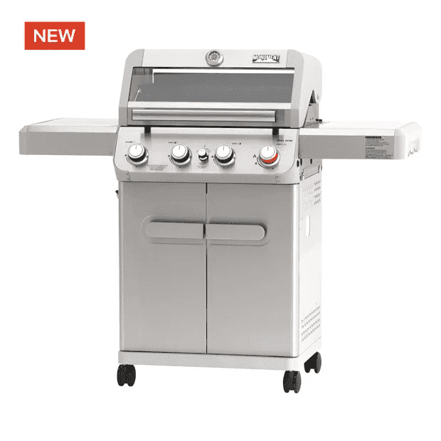 Monument Grills 4 Burner Stainless Propane Gas Grill with Viewing Window, Two Foldable Shelves ,Gas Tank Hook & Bottle , Easy Clean-up, M410MBZ Monument Grills