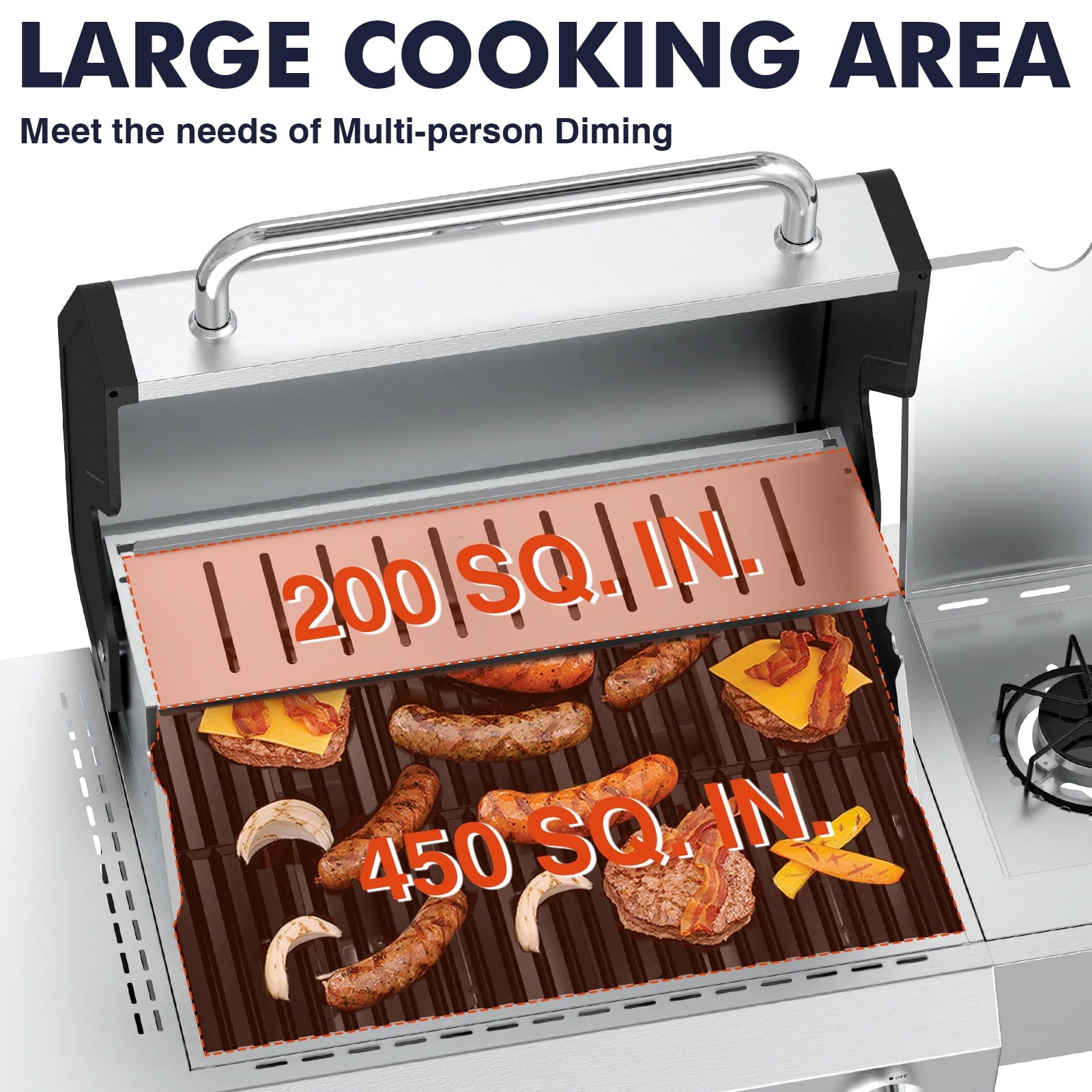 Frizi 4-Burner Gas Grill with Side Burner, 60,000 BTU Stainless Steel Propane Grill, Outdoor BBQ Flat Top Grill with Wheels and Side Shelves for Patio or Camping Gas Grills