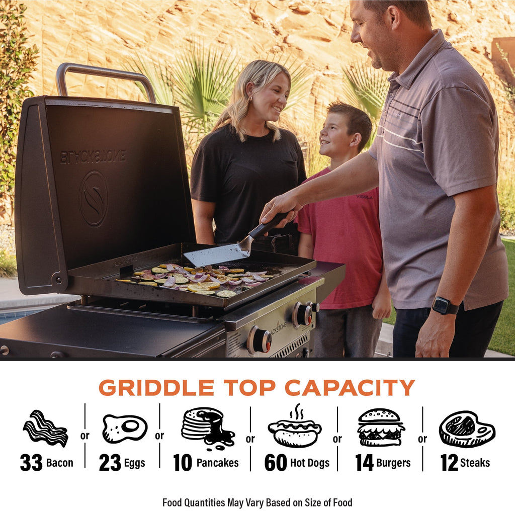 Blackstone Outdoor Combo Griddle, 28 Inch 2-Burner Flat Top Grill with Air Fryer and Hood, Black Gas Grills