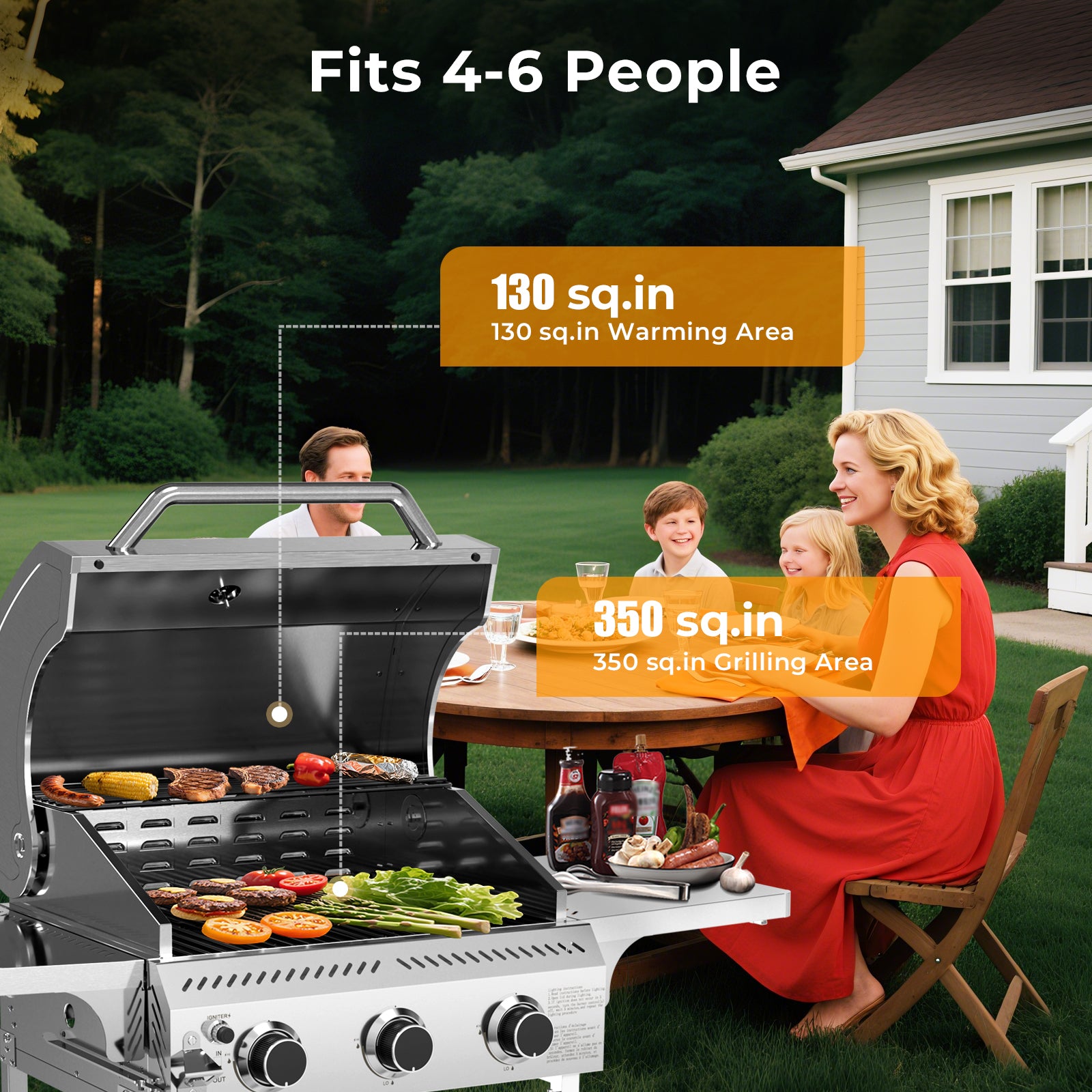 WAA 3-Burner Propane Gas Grill,24000BTU Stainless Steel BBQ with Foldable Side Tables & Durable Grates - Ideal for Outdoor Backyard/Patio Cooking My Store