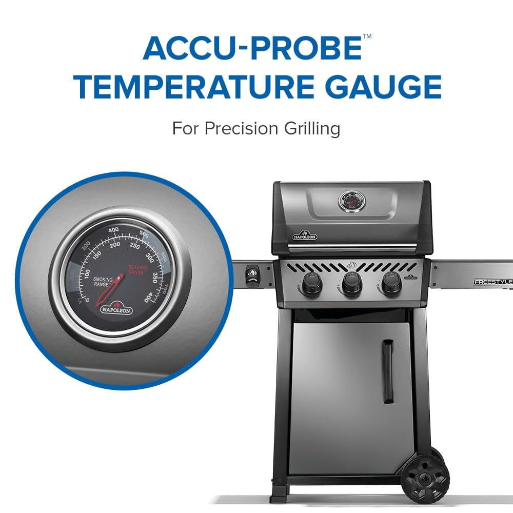 Napoleon Freestyle 365 Natural Gas Outdoor Grill, Graphite Grey  3-Burner BBQ with Stainless Steel Cooking Grates Napoleon