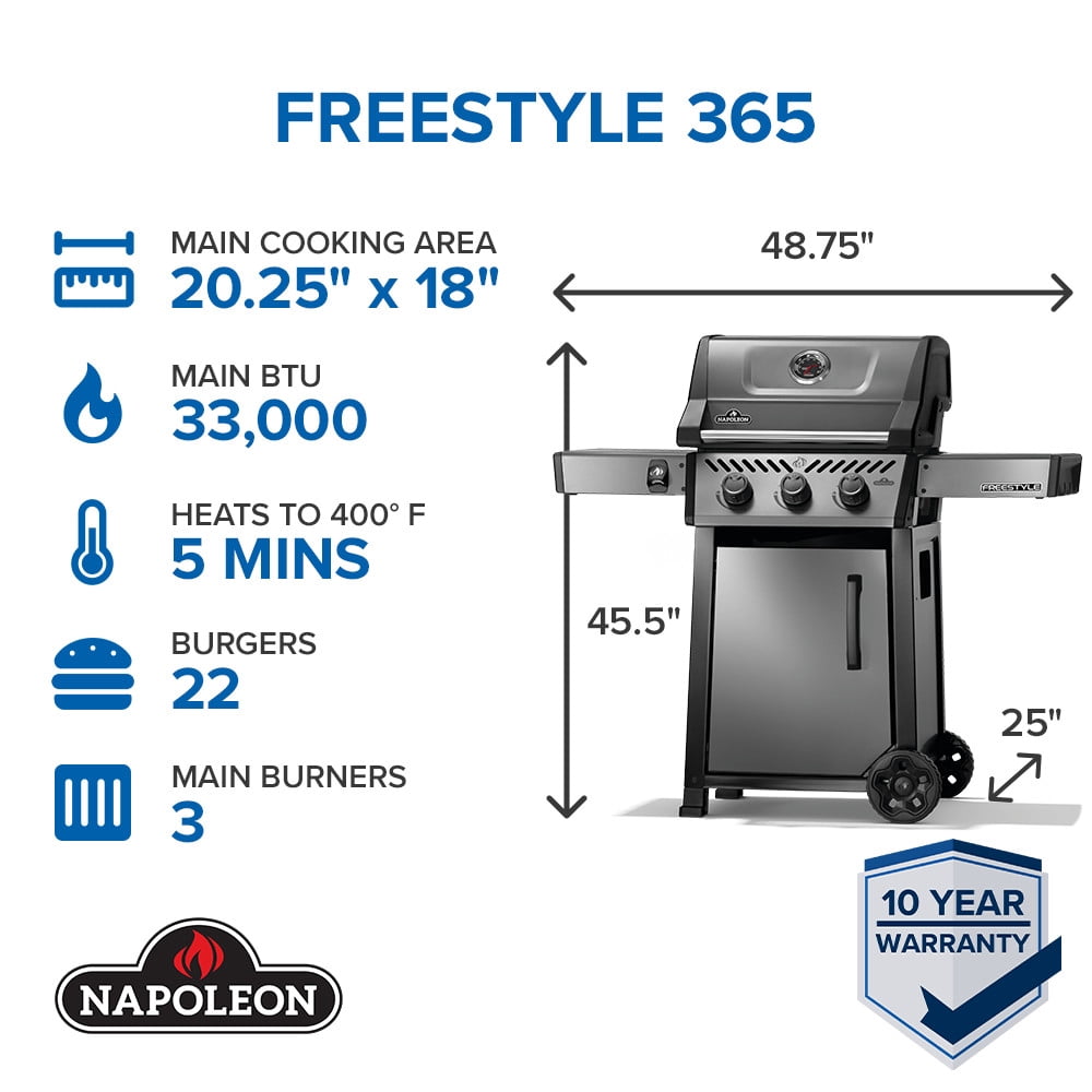 Napoleon Freestyle 365 3-Burner Propane Gas Grill in Graphite Grey Gas Grills