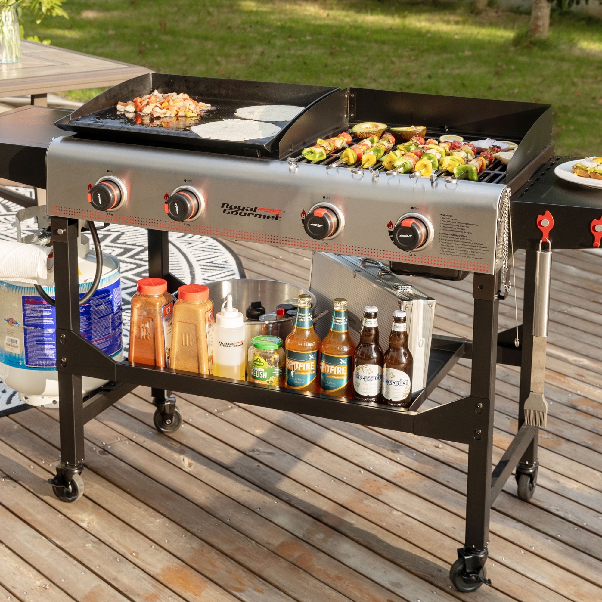 Royal Gourmet GD403 4-Burner Portable Flat Top Gas Grill and Griddle Combo Grill with Folding Legs Royal Gourmet