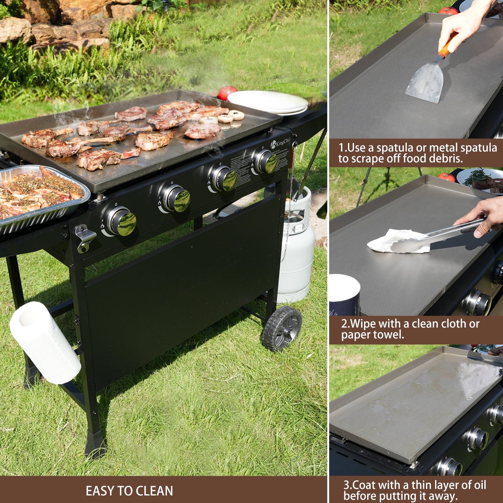 KingChii 4-Burner 30.6 Propane Griddle Outdoor Flat Top Gas Grill Griddle with Hard Cover for Camping, Tailgating, BBQ, Parties, Backyard & Patio Gas Grills