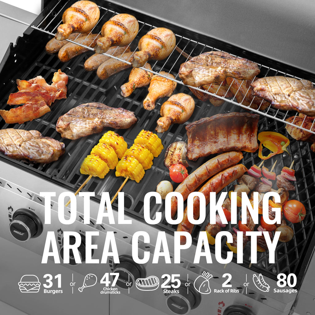 Royal Gourmet GA6406W 6-Burner BBQ Gas Grill, with Sear Burner and Side Burner, Cabinet Style Grill, 74,000 BTU, White Royal Gourmet