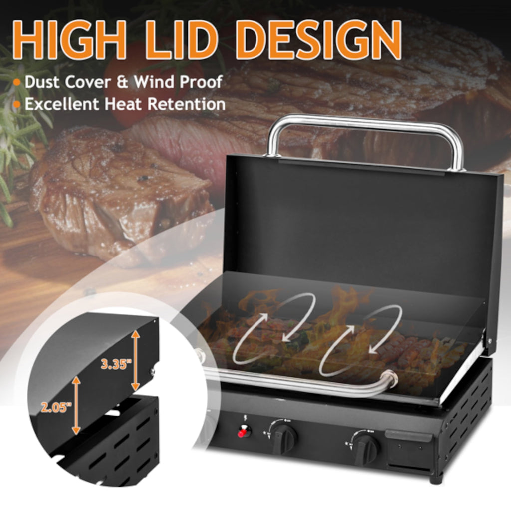 Alvantor 3 Burner Propane Gas Griddle with Ceramic Coated Cast Iron Pan Black 25.8 x 21.3 in Gas Grills