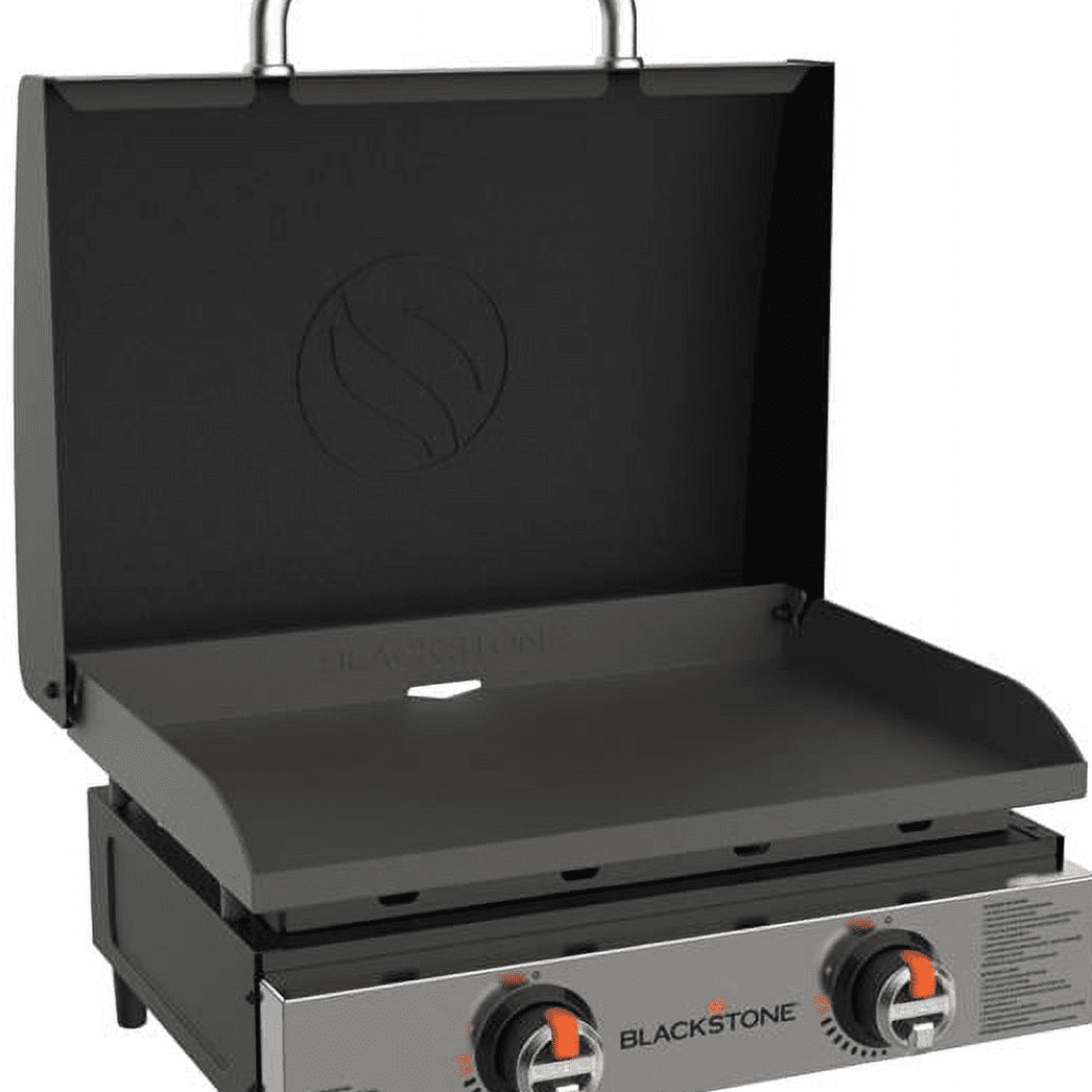 Blackstone 2-Burner 22 Tabletop Griddle with Hood Omnivore Plate and Stainless Front Panel Gas Grills