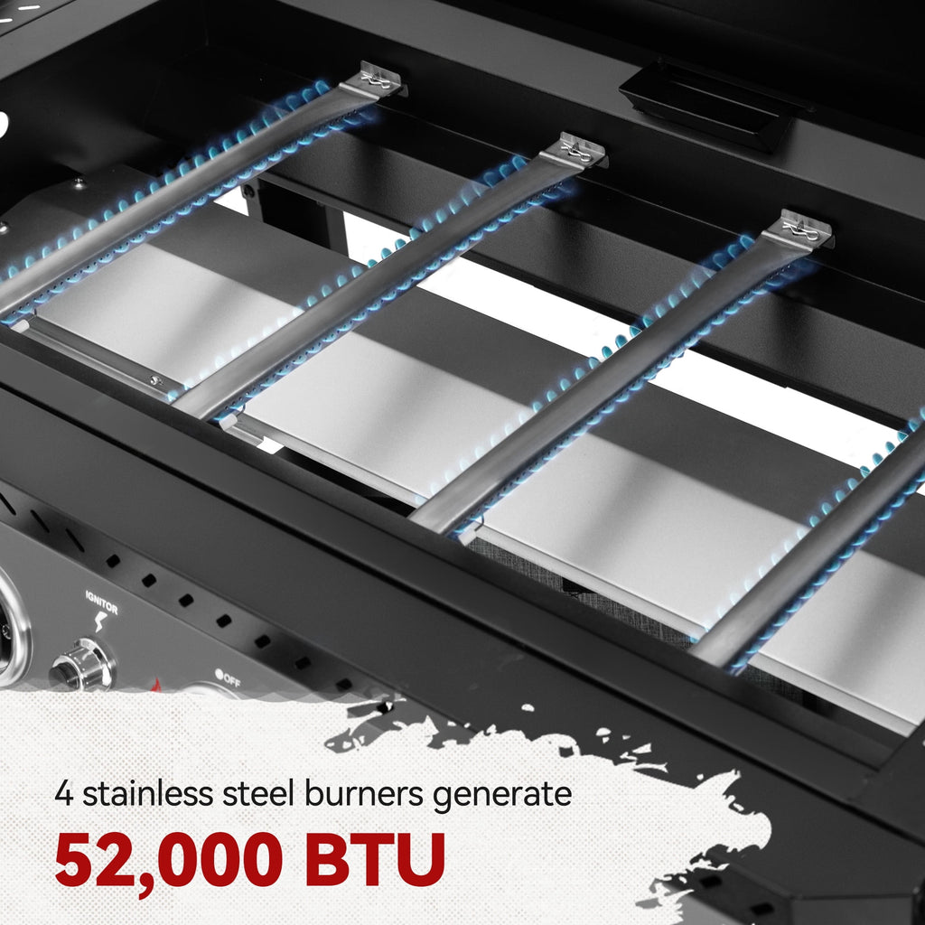 Royal Gourmet GB4005P 34-Inch 4-Burner Gas Griddle with Hood, Griddle with Collapsible Side Shelves and Storage Basket,Black Royal Gourmet