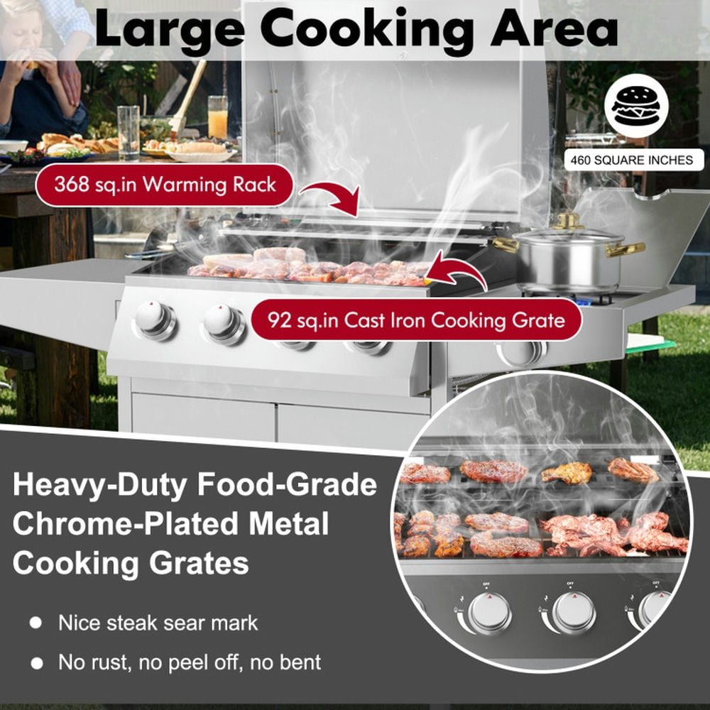 Aimee Lii 50000BTU 5-Burner Propane Gas Grill with Side Burner and 2 Prep Tables, BBQ Grill for Outdoor Cooking Kitchen, Garden and Patio Backyard Barbecue-Silver Aimee Lii