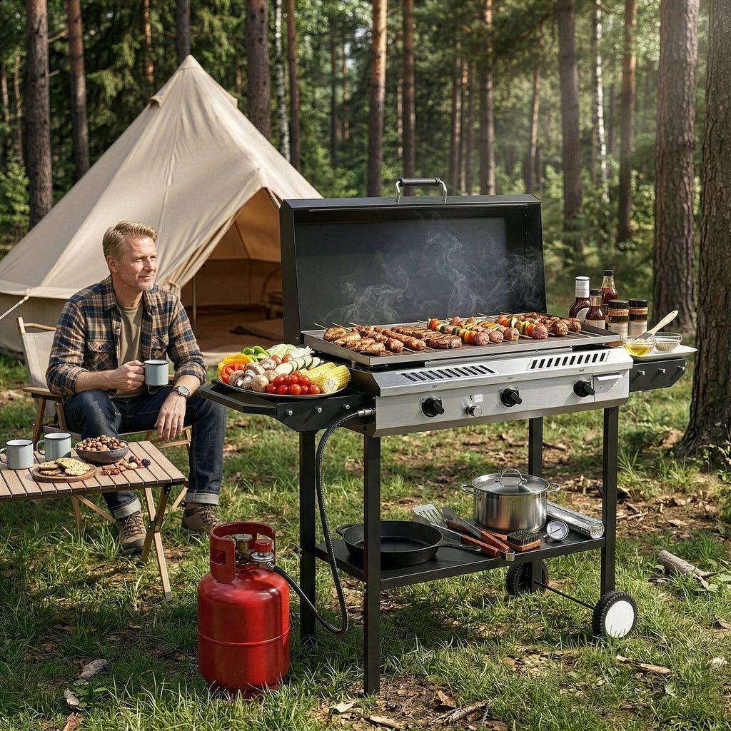 Zintown 3 Burner 225000-BTU Outdoor Stove Propane Gas Griddle with Portable Pan,Lid Zintown