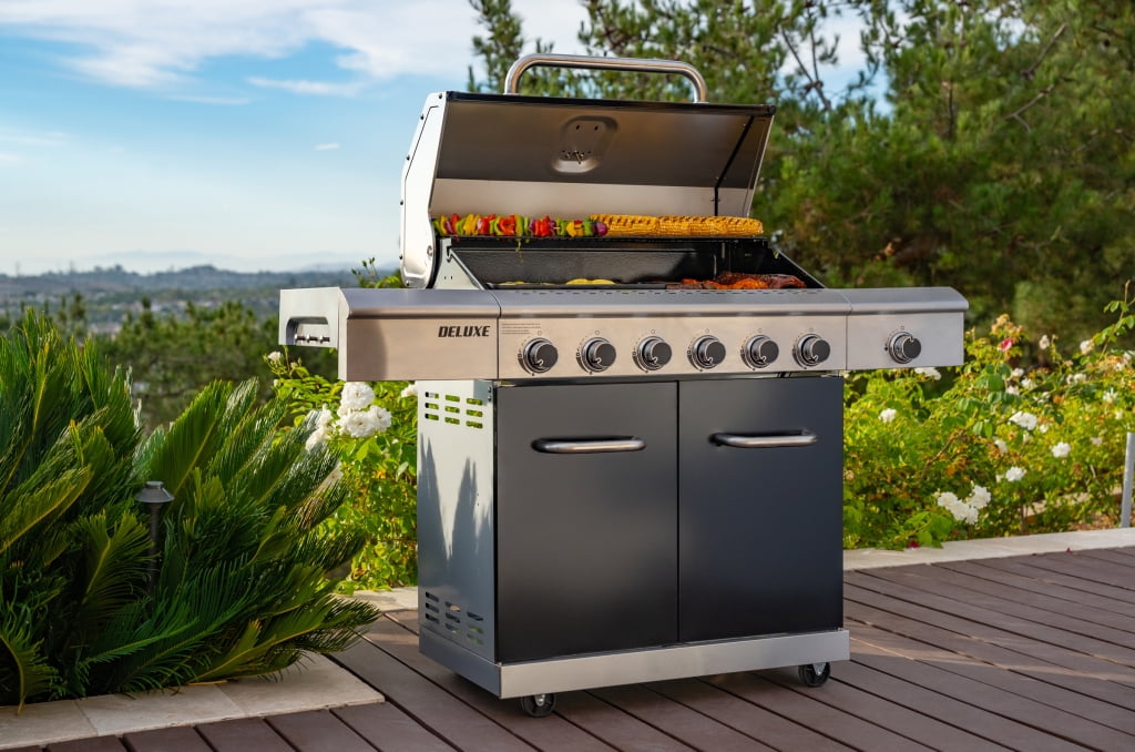 Nexgrill Deluxe 6-Burner Natural Gas Grill with Searing Side Burner and Griddle Insert, Stainless Steel Frame, 60,000 BTUs Output, BBQ Grill for Outdoor Gatherings - 730-0896GH Nexgrill
