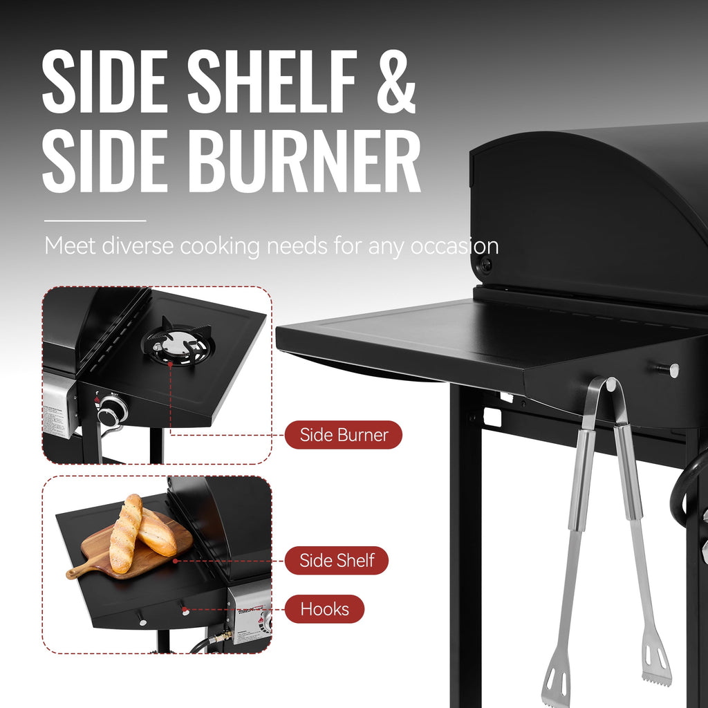 Royal Gourmet GH4001H 4-Burner Gas Grill with Side Burner, Cart Style with Front Board, for Outdoor, Patio, Backyard and Balcony, Black Royal Gourmet