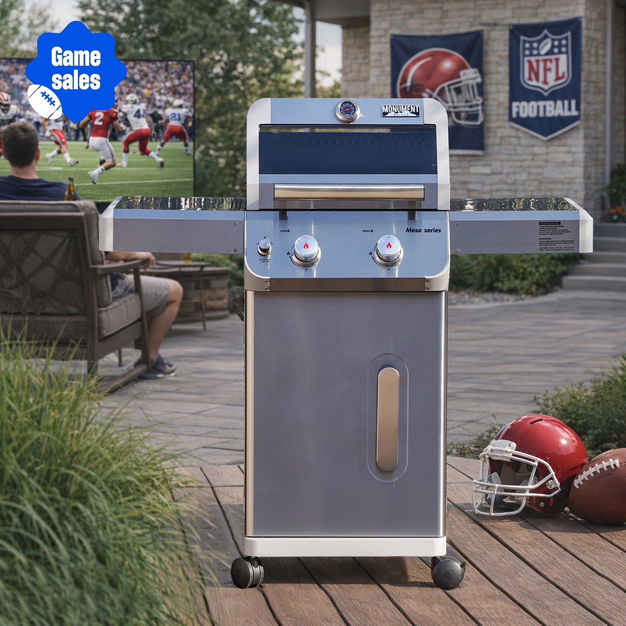 Monument Grills Mesa 2-Burner Propane Gas Grill, Foldable Sides, Swivel Casters, Stainless Steel, LED Controls Gas Grills