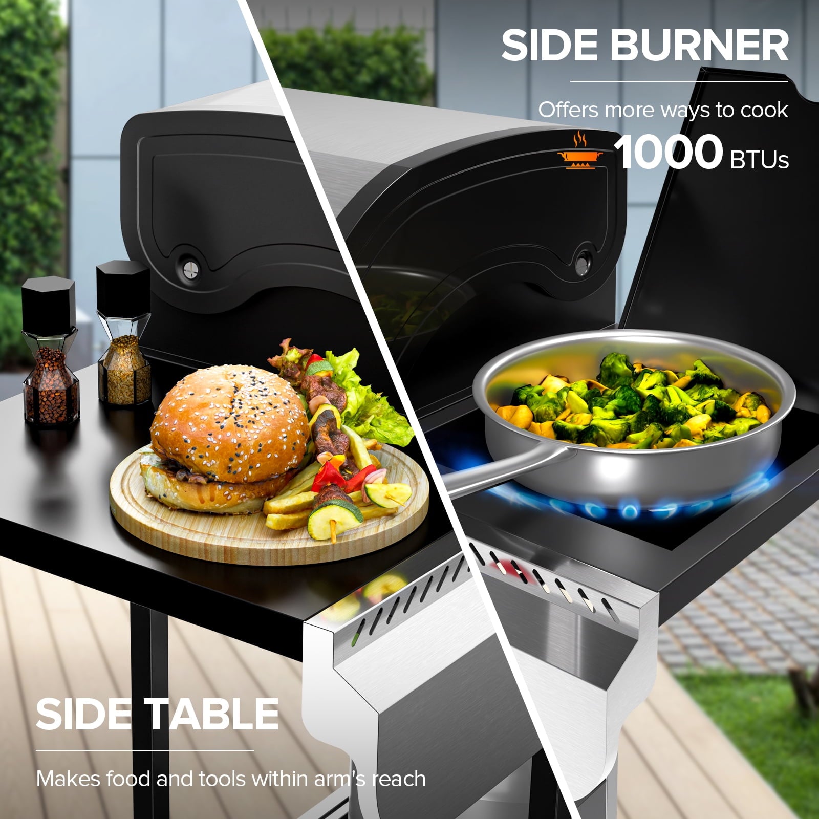 LHRIVER Stainless Steel 4 Burner Propane Gas Grill with Side Burner, Portable Outdoor Barbecue Grill, 42,000 BTU My Store