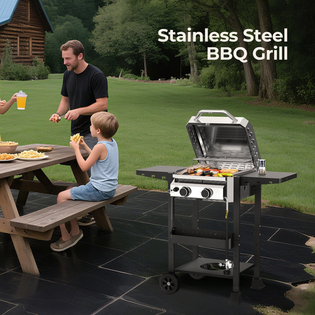 Gas Grill with 2-Burner,Outdoor Gas BBQ Grill,16000 BTU WAA