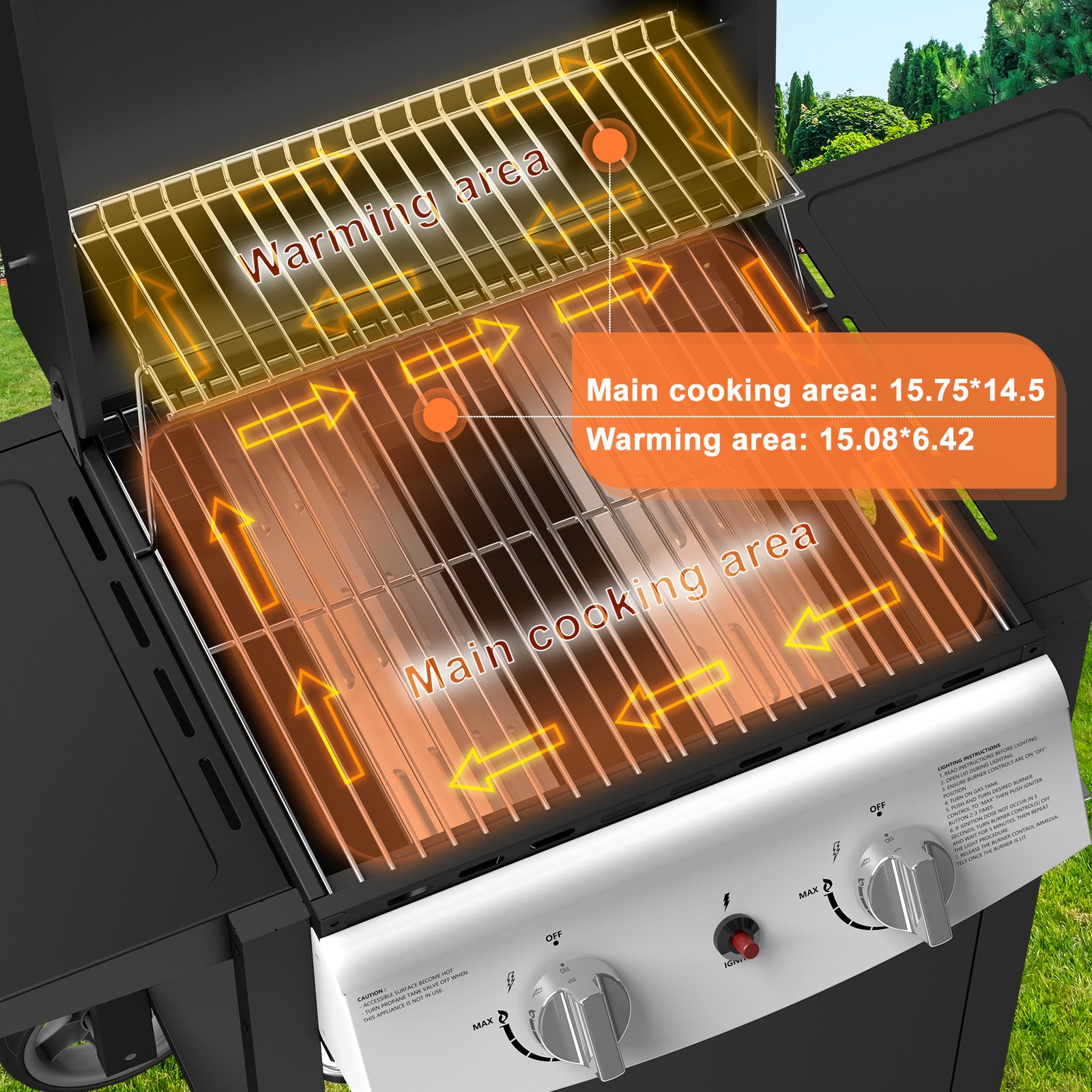 LHRIVER 2 Burner Gas Grill with Side Table, Portable Outdoor Barbecue Cooking BBQ, 20000BTU Gas Grills