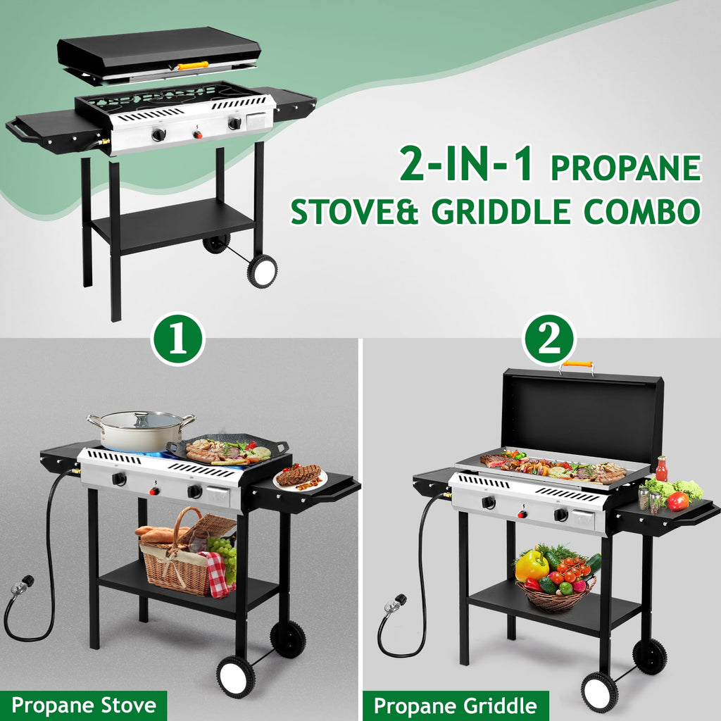 Zintown 2 Burner 150000-BTU Outdoor Stove Propane Gas Griddle with Portable Pan,Lid Zintown