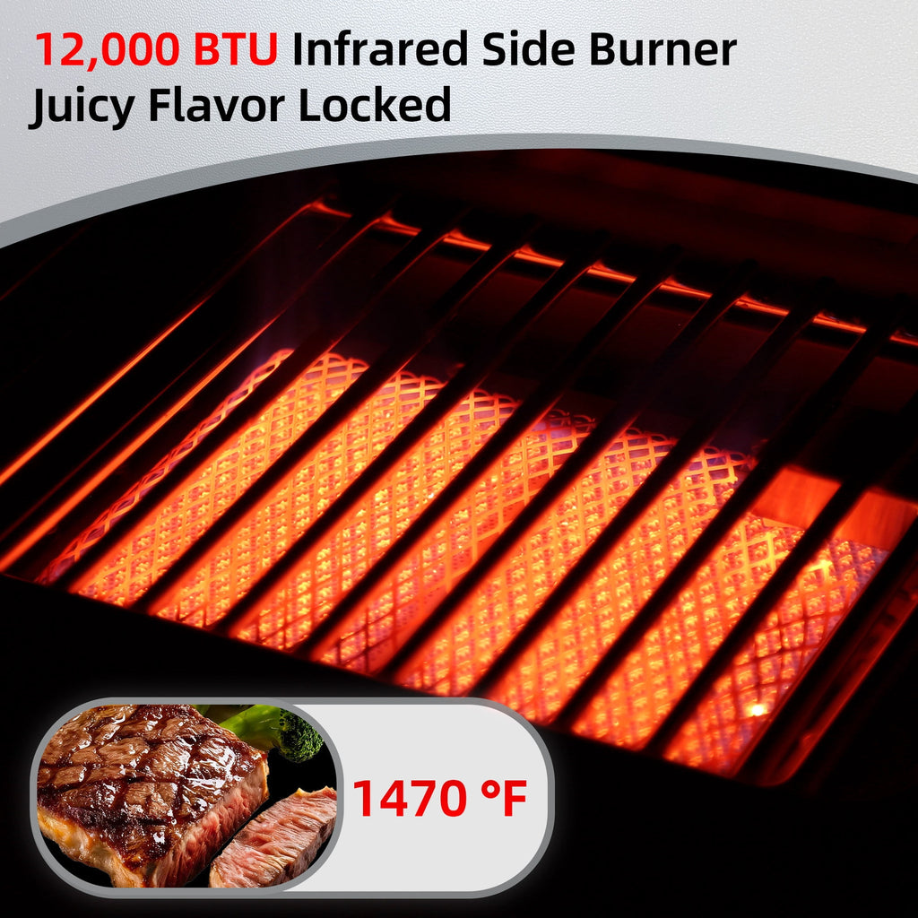 Brand-Man Grills 6-Burner Propane Gas Grill with Infrared Side Burner, Porcelain-Enameled Cast Iron Grate & Griddle, Outdoor Backyard BBQ Grill Gas Grills