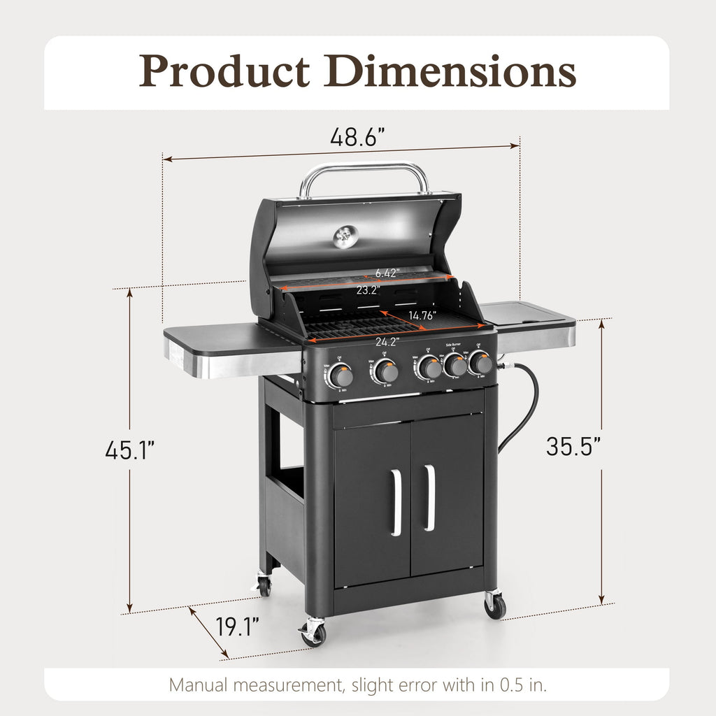 Alpha Joy 4-Burner Propane Gas Grill and Griddle Combo with Side Burner in Black Gas Grills