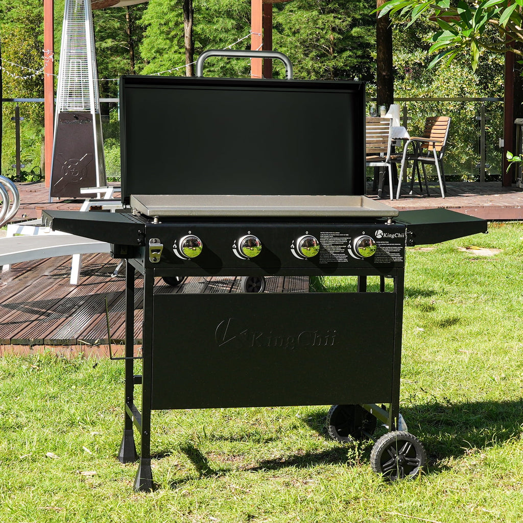 KingChii 4-Burner 30.6 Propane Griddle Outdoor Flat Top Gas Grill Griddle with Hard Cover for Camping, Tailgating, BBQ, Parties, Backyard & Patio Gas Grills