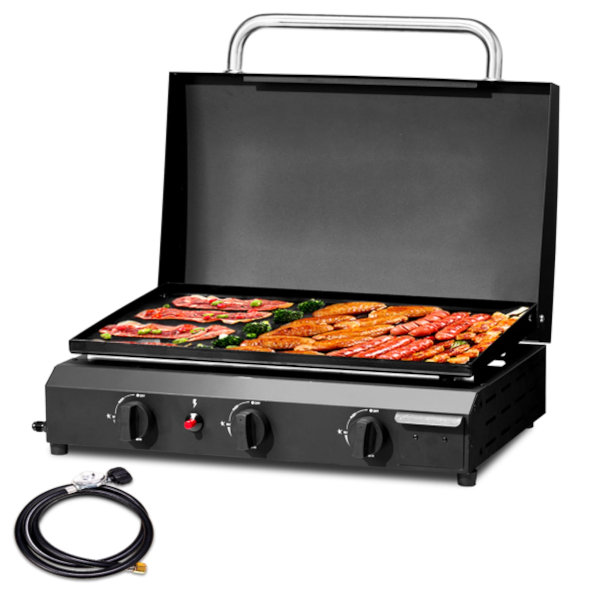 Alvantor 3 Burner Propane Gas Griddle with Ceramic Coated Cast Iron Pan Black 25.8 x 21.3 in Gas Grills