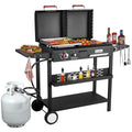 Bestfire Double Fuel Propane Gas Charcoal Grill Combo Black Dual Lids, 2 Side Shelves for Outdoor and Backyard Cooking Gas Grills