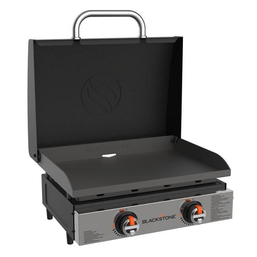 Blackstone 2-Burner 22 Tabletop Griddle with Hood Omnivore Plate and Stainless Front Panel Gas Grills