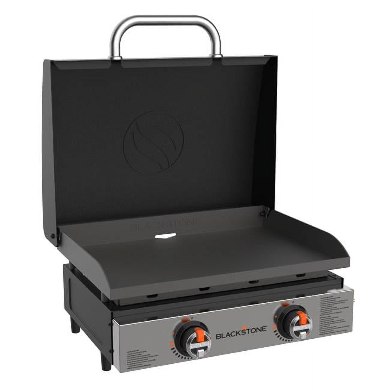 Blackstone 2-Burner 22 Tabletop Griddle with Hood Omnivore Plate and Stainless Front Panel Gas Grills