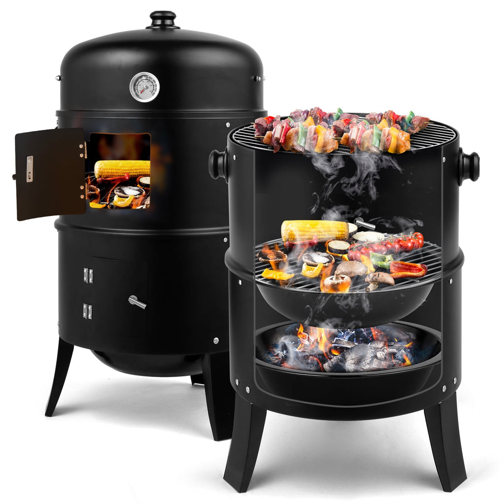 Debonair 3-in-1 Vertical Charcoal Smoker Portable BBQ Smoker Grill with Detachable 2 Layer Debonair