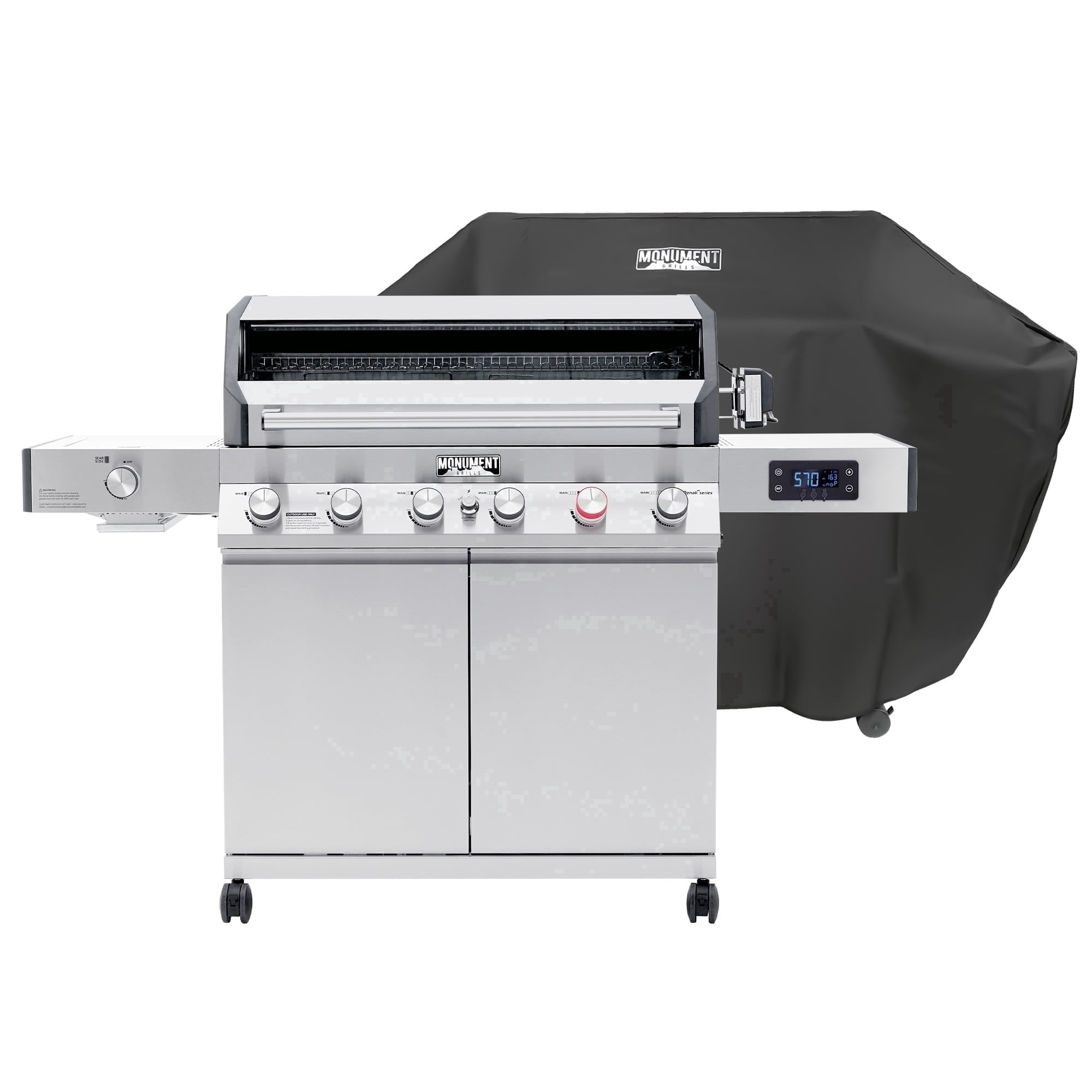 Monument Grills 6+1 Burner Smart Tech Propane Gas Grill for Outdoor Cooking , Denali 605Pro Stainless Steel Grill 78,000 BTU with Side Sear Burner, Smoker Box, Cover and Rotisserie Kit My Store