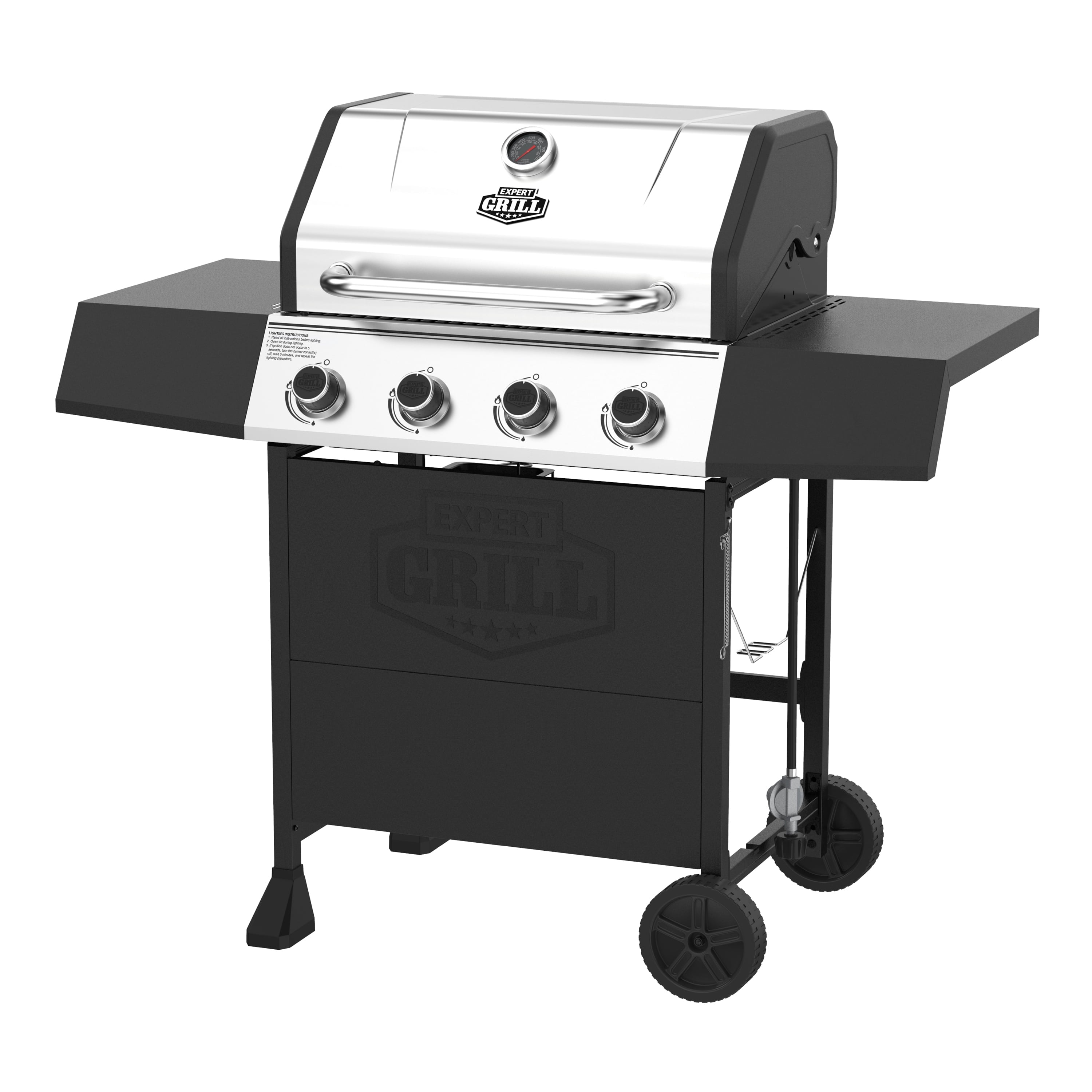 Expert Grill, 4-Burner Propane Gas Grill with Side Table and Wheels, Stainless Steel Gas Grills