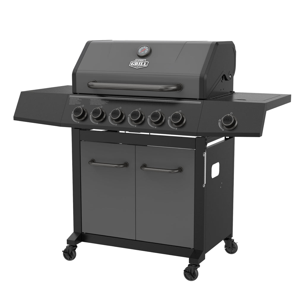 Expert Grill 6-Burner Propane Gas Grill with Side Burner and Side Table, Graphite Expert Grill
