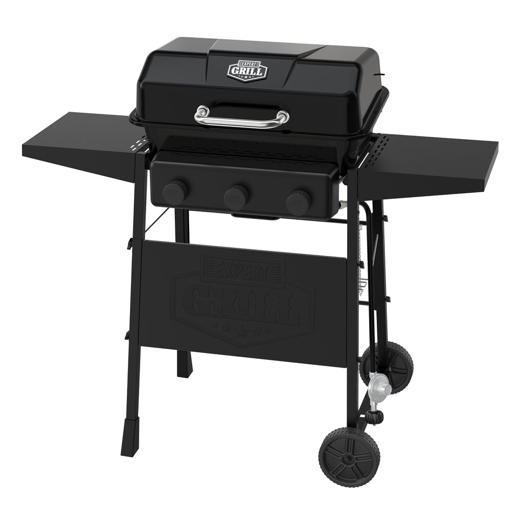Expert Grill 3-Burner Propane Gas Grill with Wheels and Side Shelves, Black Expert Grill