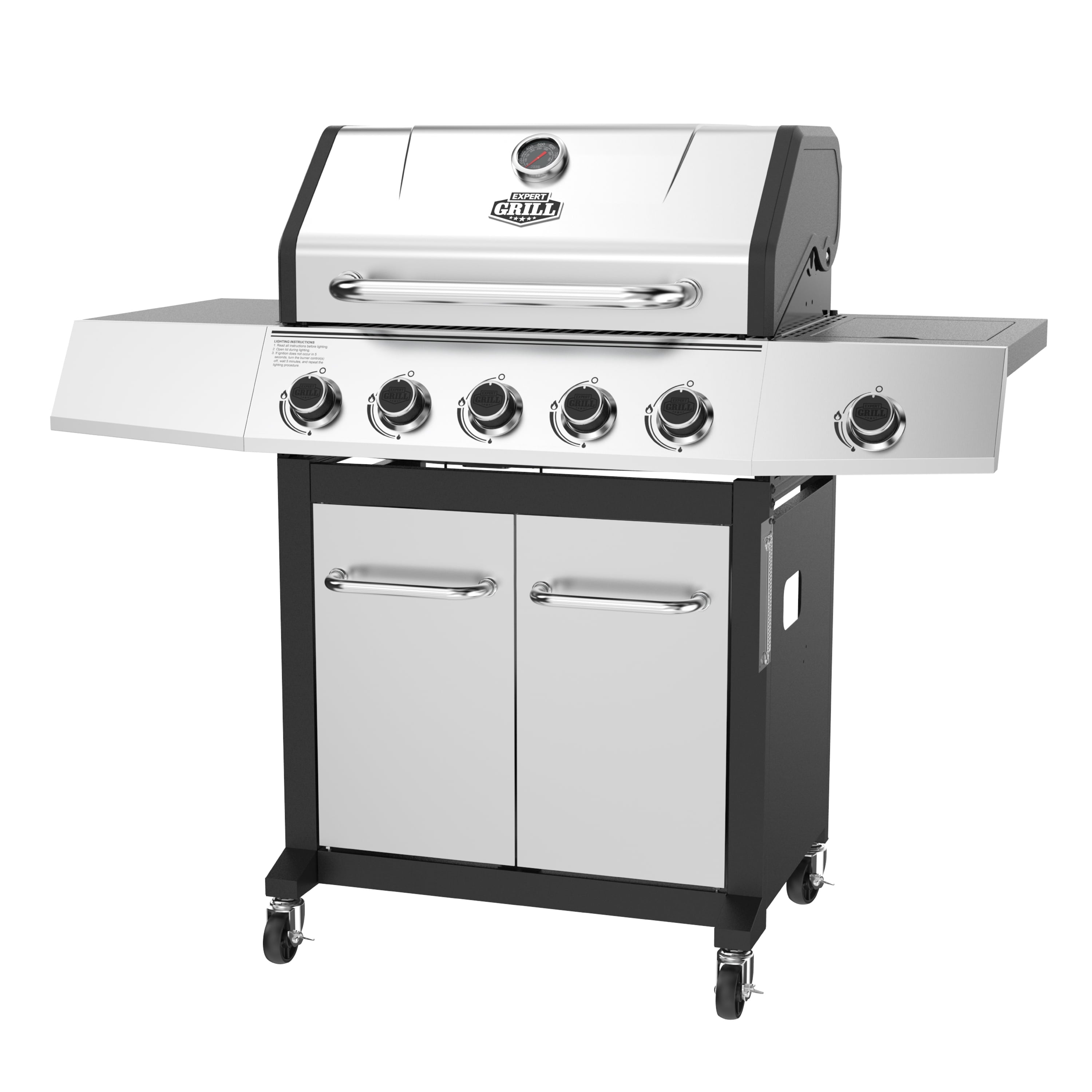 Expert Grill 5-Burner Propane Gas Grill with Side Burner, and Side Table, Stainless Steel Expert Grill