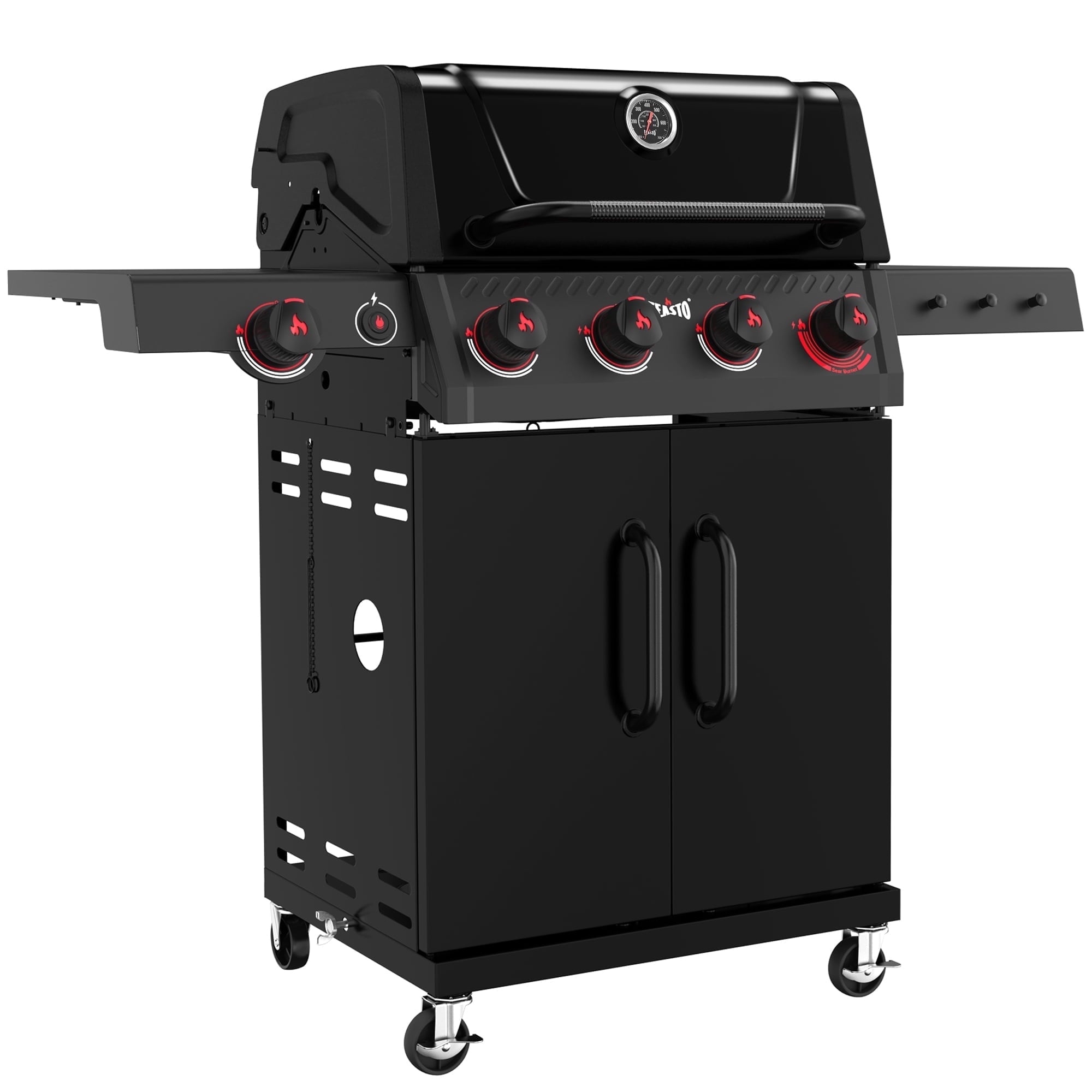 Feasto 4-Burner Propane Gas Grill with Side Sear Burner, 49500 BTU, 563 Sq.In., Cabinet Storage Gas Grills