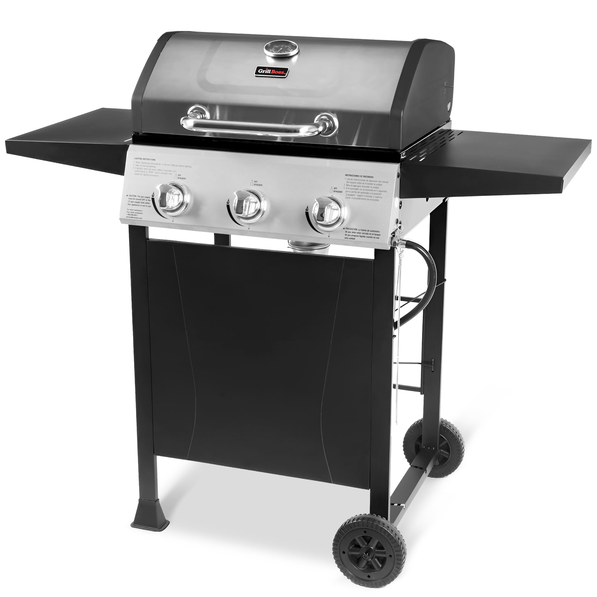 Grill Boss 27,000 BTU 3 Burner Propane Gas Grill w/Wheels, Cover, & Side Shelves Gas Grills