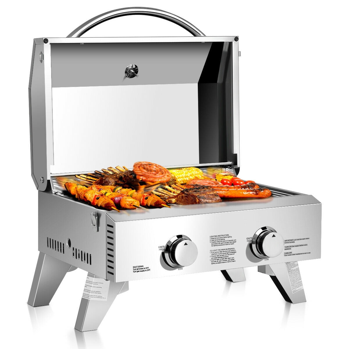 Gymax 2 Burner Portable BBQ Table Top Propane Gas Grill Stainless Steel Gymax