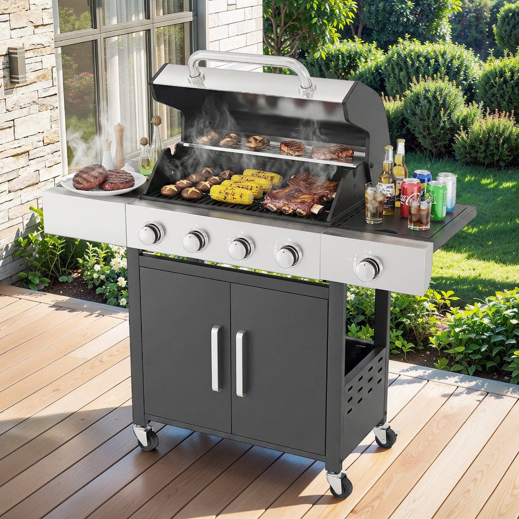 Gymojoy Outdoor 4 Burner Propane Gas Grill with Side Burner Stainless Steel BBQ Grill Gas Grills