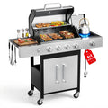 Biotree 4 Burner Gas Grill with Side Burner, 50800 BTU Barbecue Grill Propane Stainless Steel BBQ Grill with Porcelain-Enameled Cast Iron Grates for Outdoor Cooking Gas Grills
