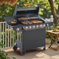 Kadyn 6-Burner Gas Barbecue Grill, 72000 BTU High-Heat Grill with Side Tables, Cast Iron Grates & Side Burner, Outdoor Kitchen, Black Kadyn