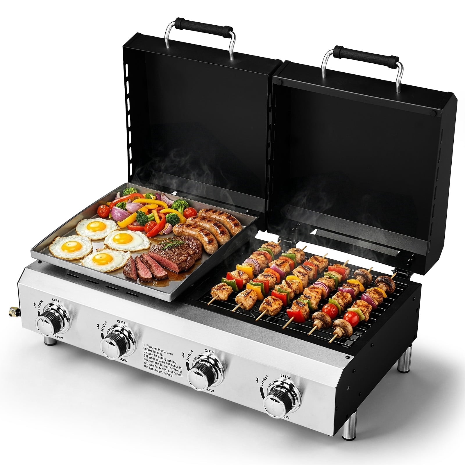 Ktaxon 4 Burner Propane Gas Grill and Griddle Combo with Auto Ignition,40000 BTU for Outdoor Cooking,Portable Ktaxon