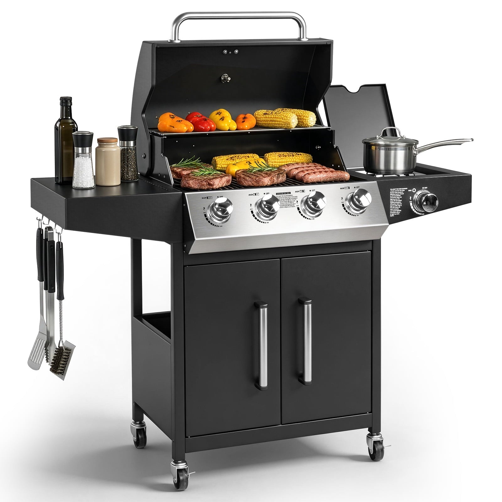Ktaxon 4 Burner Propane Grill Gas Stove 58000 BTU with Side Stove,Wheels Ktaxon