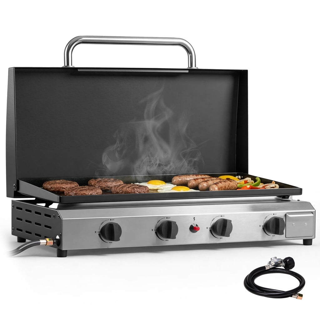 Ktaxon 4 Burner Propane Griddle Flat Top Gas Grill 40000 BTU with Lid,Ceramic Coated Cast Iron Pan,Portable Gas Grills