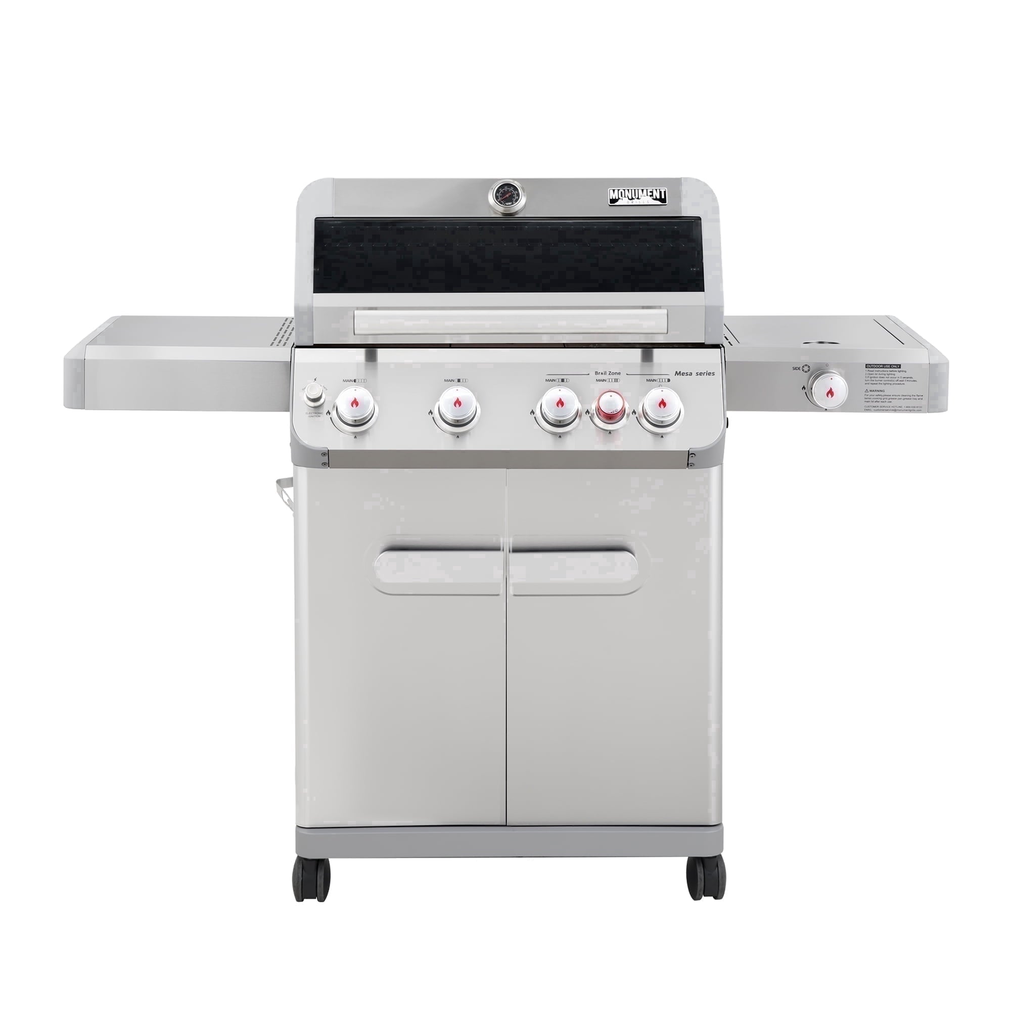 Monument Grills Mesa 4-Burner Stainless Steel Propane Gas Grill with Clear View Lid, Side Burner, LED Controls Monument Grills