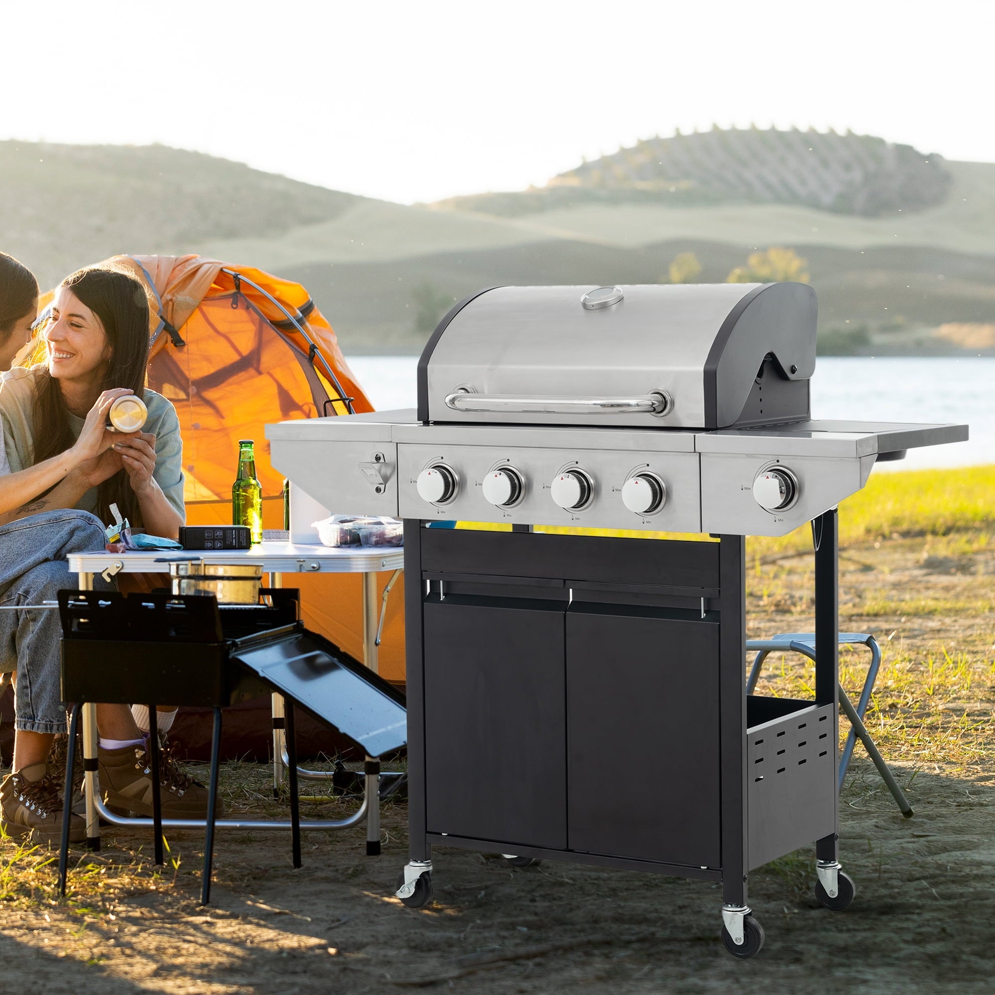 Miniyam 4-Burner Propane Gas Grill, 46,500 BTU Outdoor BBQ Grill with Side Burner, Stainless Steel My Store