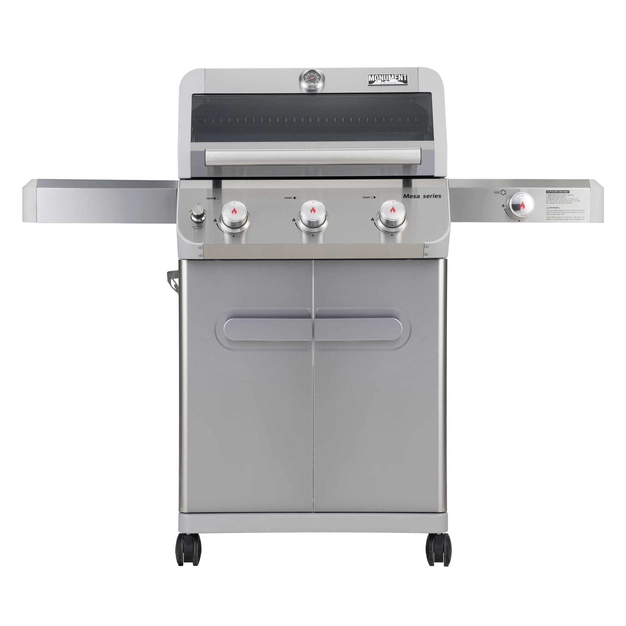 Monument Grills Mesa 3-Burner Propane Gas Grill, Stainless Steel, Clear View Lid, LED Controls Monument Grills
