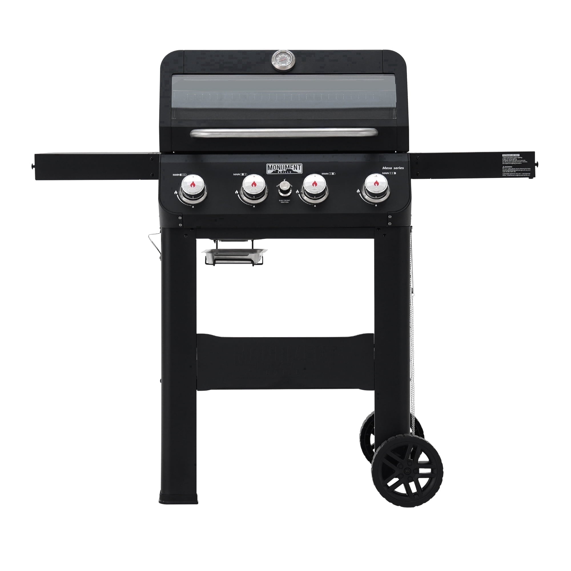 Monument Grills 4-Burner Liquid Propane Gas Grill, 38,000 BTU Stainless Steel Outdoor Barbecue Grill, Clearview Lid, Foldable Side Shelf, Easy Cleanup, M420MF Gas Grills