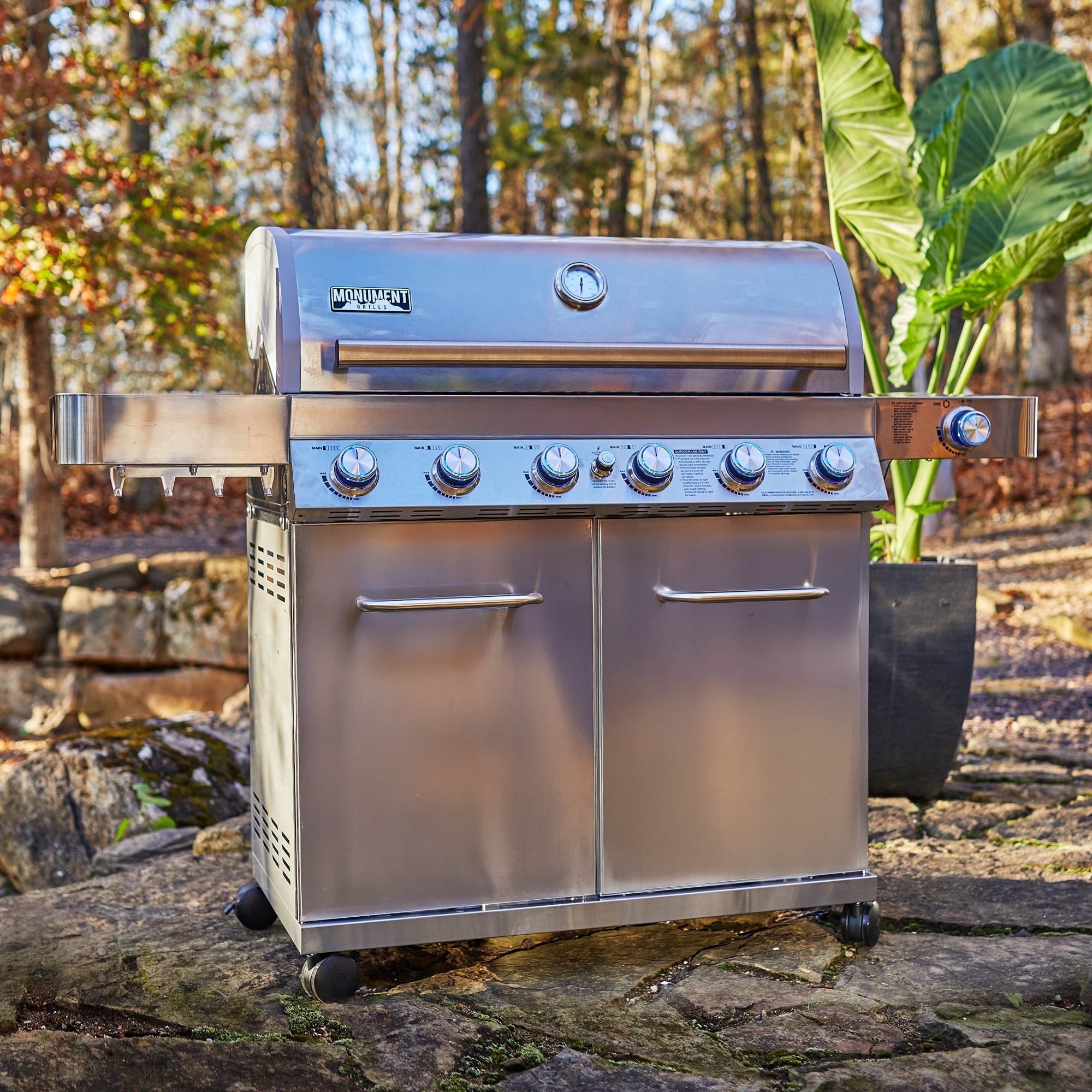 Monument Grills 6+1 Burner Propane Gas Grill  84,000 BTU Stainless Steel Outdoor Patio Barbecue Grill  LED Controls , Free Rotisserie Kit , and Easy Cleanup , 77352 Monument Grills