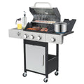 Nice Cooker 3-Burner Propane Gas Grill with Side Burner, Cast Iron Grates, Double Layer Lid Gas Grills